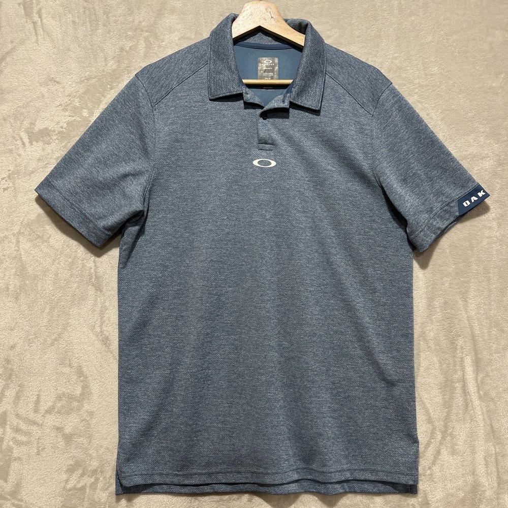 Oakley Aero Ellipse Polo Golf Shirt Men's M Blue Short Sleeve Performance Logo